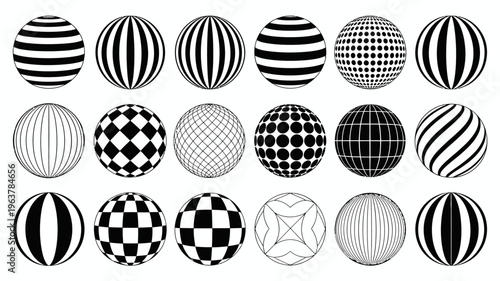 A collection of fifteen monochromatic circular patterns is displayed against a stark white background showcasing diverse textures and designs high quality professional detailed modern elegant stylish