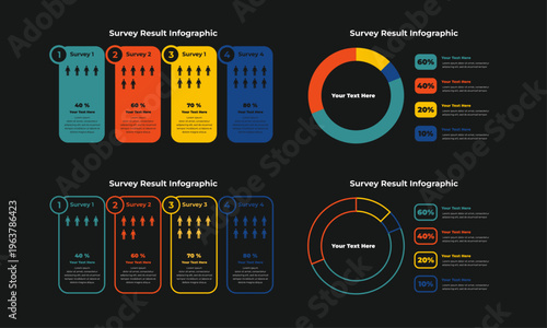 Fotografie Survey Result Infographic Template with People Icons, Percentages, and Donut Cha
