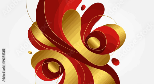 Abstract Red and Gold Swirls on White Background