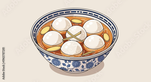 Tangyuan Sweet Rice Balls in Ginger Soup Illustration