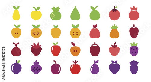 Collection of Colorful Stylized Fruit Icons Vector Illustration.