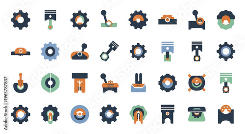 Collection of Industrial Mechanical Engineering Icons and Symbols.