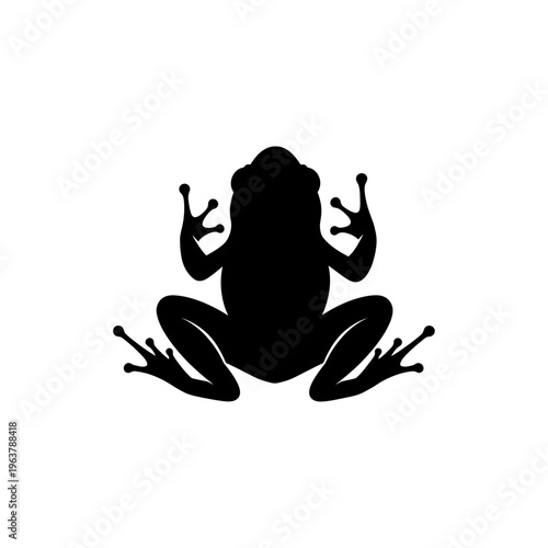 A striking black silhouette of a frog, poised and ready, presented on a clean white background, perfect for nature or amphibian-themed designs