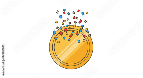 Gold Medal with Confetti Falling Down