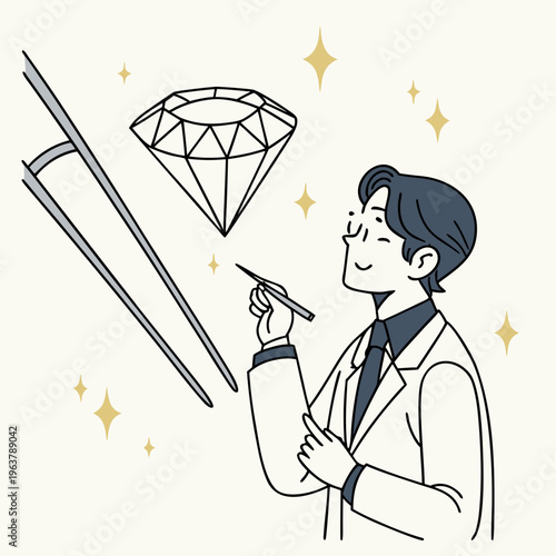 Elegant Expert Appraising a Flawless Luxury Diamond Vector