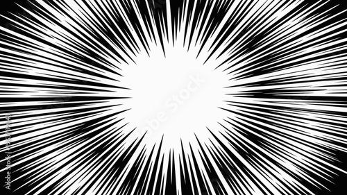 A stark black and white image depicts an explosion or intense energy release radiating outwards from a bright central point high quality professional detailed modern elegant