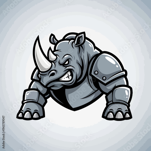 Tough and Mighty Armored Rhinoceros Mascot Illustration with a Fierce Expression