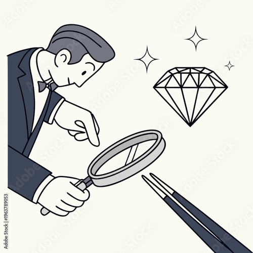 Elegant Expert Appraising a Flawless Luxury Diamond Vector