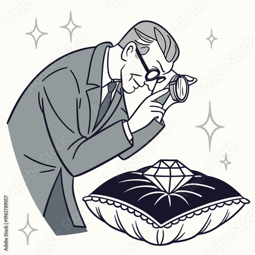 Elegant Expert Appraising a Flawless Luxury Diamond Vector