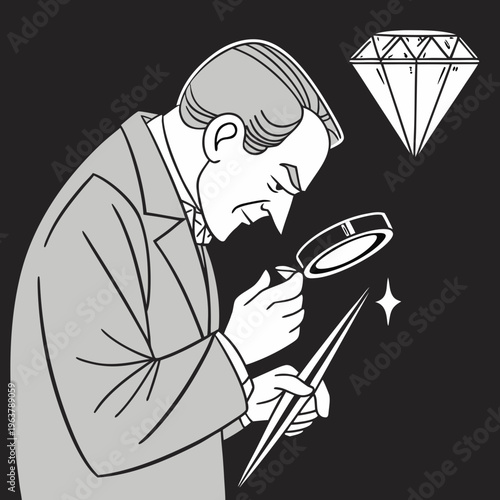 Elegant Expert Appraising a Flawless Luxury Diamond Vector