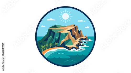 Coastal Island Landscape in a Circular Frame