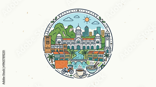 Colorful Kuala Lumpur Cityscape in a Circular Design