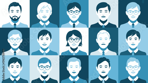 A collection of diverse headshots depicts fifteen individuals all wearing suits and ties presented in a grid like arrangement high quality professional detailed modern elegant stylish