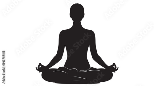 Meditating woman in black silhouette lotus position on for wellness Transparent Background