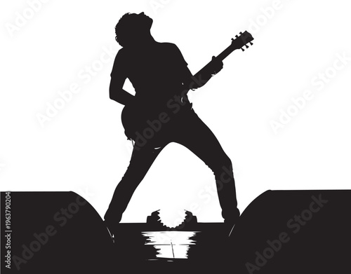 Silhouette of rock musician playing electric guitar on stage in dramatic lighting for music industry Transparent Background