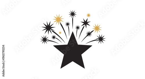 Black star with colorful fireworks exploding.