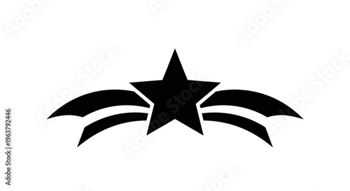 Black star symbol with wings icon.