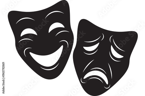Theatrical comedy and tragedy masks in black silhouette on for theater or entertainment Transparent Background