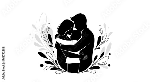 Silhouette of a man hugging woman.