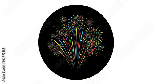 Colorful Fireworks Explosions in Circle.