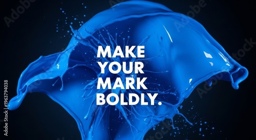 Vibrant Blue Paint Splash with Bold Text