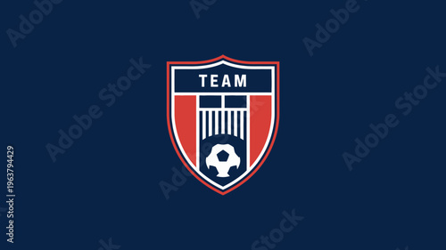A navy background features a shield shaped emblem with red and white detailing prominently displaying the word team in white lettering high quality professional detailed modern