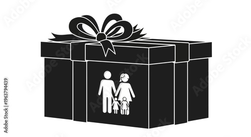 Black gift box with family icon.