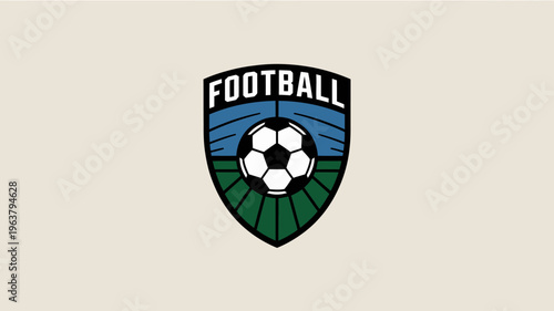 A retro style emblem features a soccer ball centered within a shield shape boldly displaying the word football across the top high quality professional detailed modern