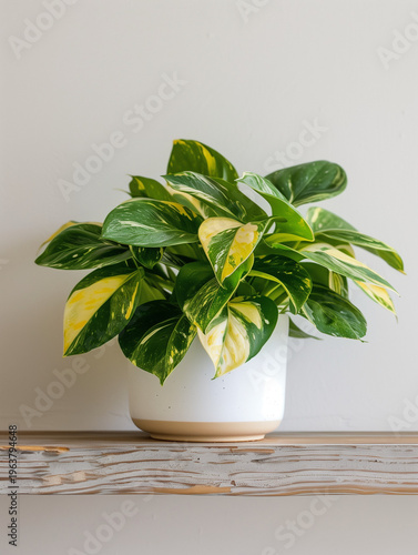 Title:
Green Indoor Plant in White Pot, Modern Minimal Home Decor