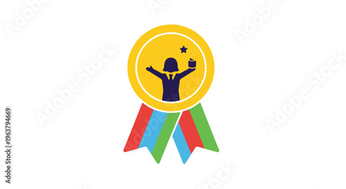 Ribbon with a man inside medal.