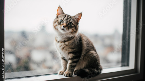 Kotki cat sitting by window looking outside calm pet lifestyle scene
