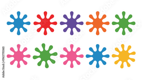 A vibrant collection of colorful splatters arranged in a horizontal row showcasing red blue green orange and pink hues high quality professional detailed modern elegant stylish