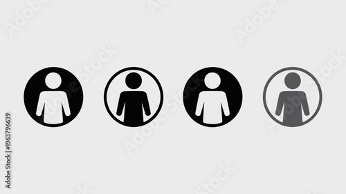 Four circular icons depict a person within each showing variations in color and fill against a light gray background high quality professional detailed modern elegant stylish