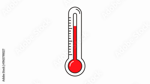 Flat illustration of a red thermometer icon representing high temperature or fever on white.