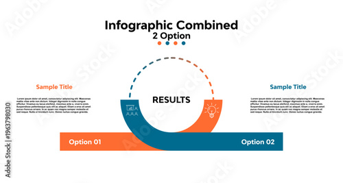 Presentation diagram vector infographic 2 options combined for business communication visual template. Vector editable