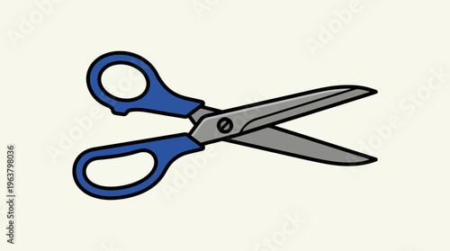 Vector illustration of a pair of blue handle scissors isolated on a plain background