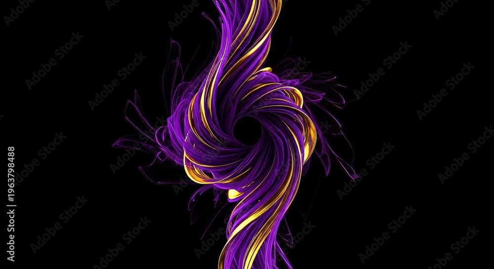Fototapeta premium A majestic swirl of deep royal purple vapor intertwines with shimmering liquid gold ribbons in a high-end, cinematic dark atmosphere, creative, purple, luxury