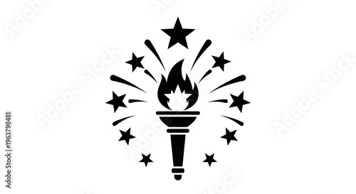 Black torch icon with stars symbol.