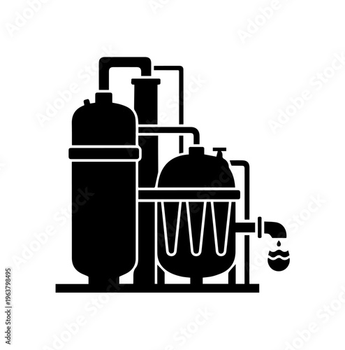 Professional Industrial Water Filtration System Silhouette Vector Illustration of Chemical Processing Plant for Environmental Engineering and Purification Design