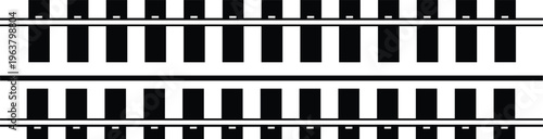 Flat vector railroad track optical illusion illustration, black and white parallel lines design, geometric perspective artwork, visual psychology concept, abstract pattern icon