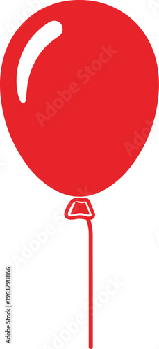 Flat vector red balloon illustration, simple black and white festive design, celebration party artwork, glossy highlight concept, minimal decorative icon