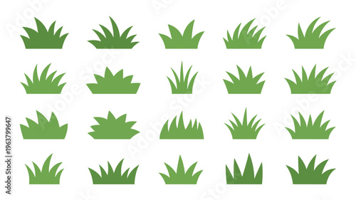 An array of vibrant green grass tufts is displayed against a clean white backdrop showcasing diverse shapes and sizes high quality professional detailed modern elegant stylish