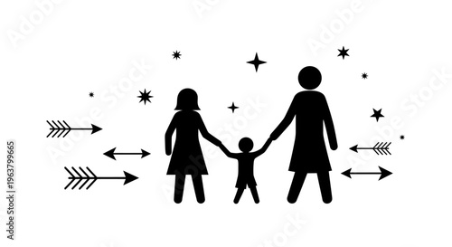 Silhouette of a same sex couple and child.