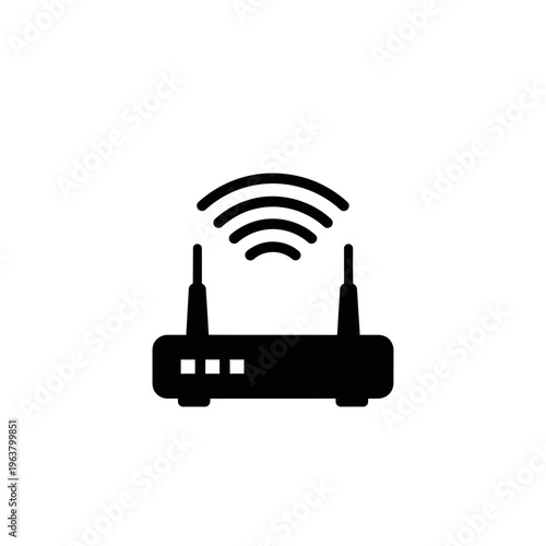 Modern minimalist wireless internet router symbol broadcasting strong Wi-Fi signals for seamless digital connectivity across devices