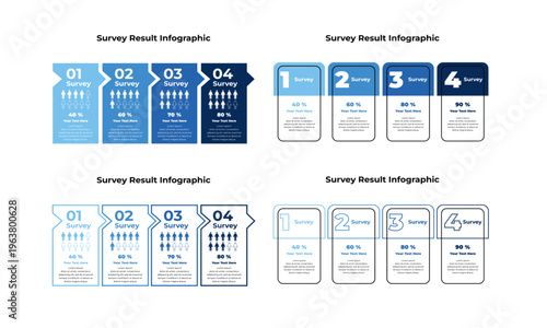 Survey Result Infographic Templates with People Icons, Percentage Data, and Step-by-Step Visualization