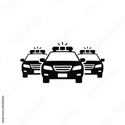 Black silhouette illustration depicting three police cars in a row