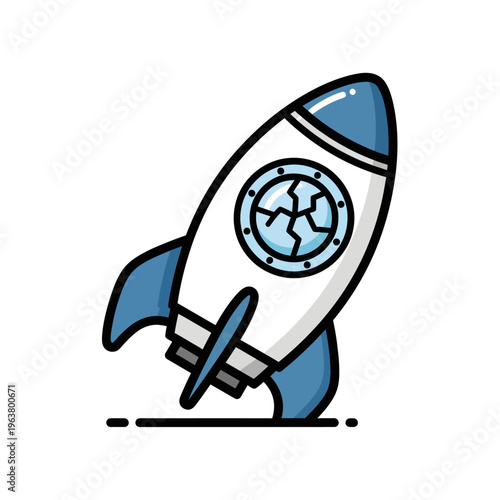 cartoon spaceship with a broken window porthole illustration depicting a rocket accident or failure concept ideal for technology setbacks