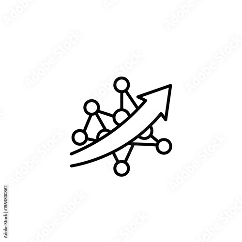 Conceptual icon showing interconnected nodes with an upward arrow, representing data network optimization, AI progress, and exponential growth
