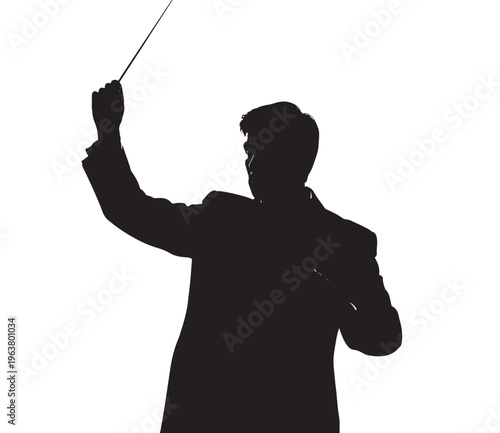 Silhouette of man conducting orchestra in dramatic shadow on for music industry Transparent Background