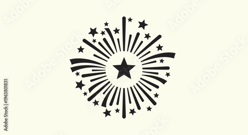 Black starburst design with stars.